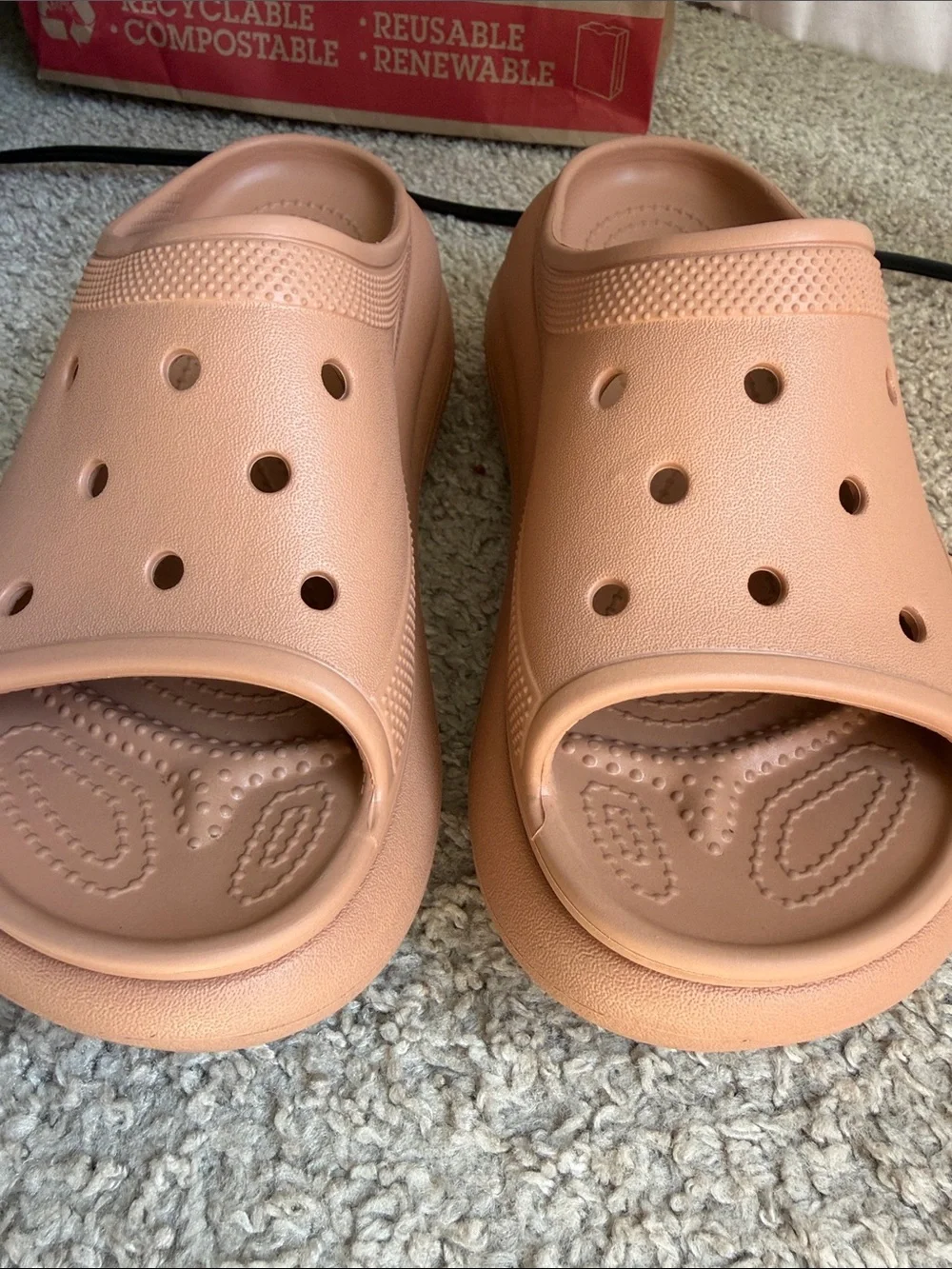 CROCS Open-Toe Clog Slides in Dusty Rose